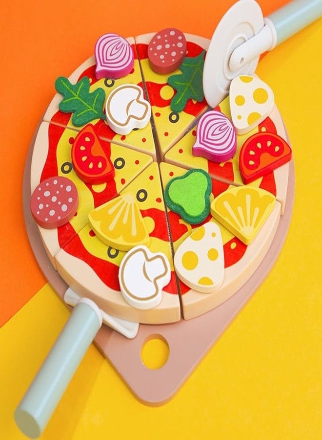 Kitmeer Wooden Pizza Play Set with Toppings and Accessories - Pretend Play Kitchen Food Toys for Kids -Play Pizza Party Gift Set for Kids - Image 4